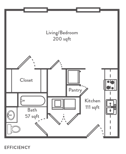 Floor Plan  1 Bed 1 Bath Efficiency