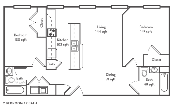 Floor Plan  2 Bed 2 Bath