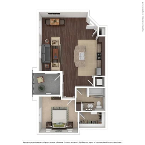 Floor Plan  1 bed 1 bath The Caymus 766 sqft