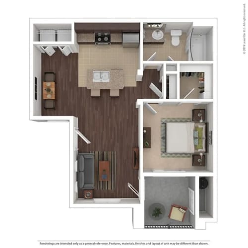 Floor Plan  1 bed 1 bath The reynolds 741 sqft