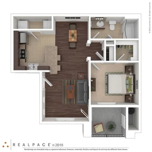 Floor Plan  1 bed 1 bath The Rombauer 741 sqft