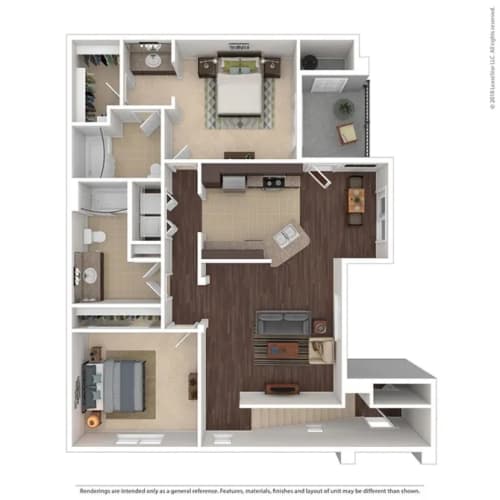 Floor Plan  2 bed 2 bath The Estancia 1203 sqft