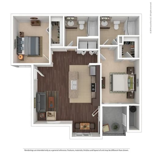 Floor Plan  2 bed 2 bath The Mondavi 1,053 sqft