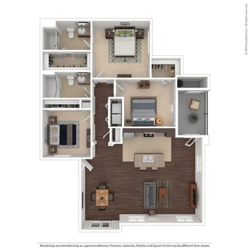 Floor Plan  3 bed 2 bath The Acacia 1305 sqft