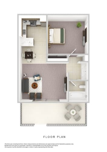 Floor Plan  a stylized floor plan of a 1 bedroom apartment