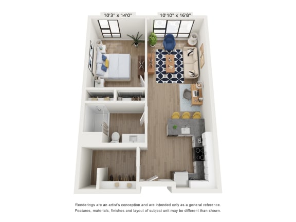 Floor Plan  a floor plan of a 1 bedroom unit with a bathroom and a balcony