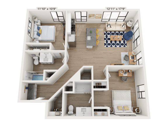Floor Plan  a stylized floor plan with a bedroom and living room