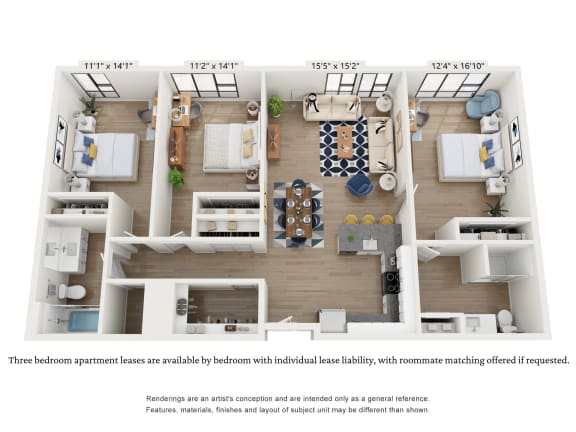 Floor Plan  a 3 bedroom floor plan is shown in this rendering