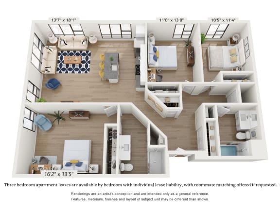Floor Plan  a 3 bedroom floor plan with a bathroom and a living room