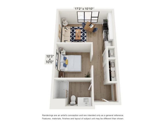 Floor Plan  a outlook of a 1 bedroom floor plan with a bedroom and a bathroom