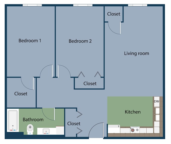 Floor Plan  a blueprint of a floor plan of a living room and a kitchen