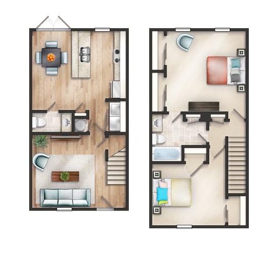 Floor Plan  Two Bedroom One and Half Bathrooms Town Home