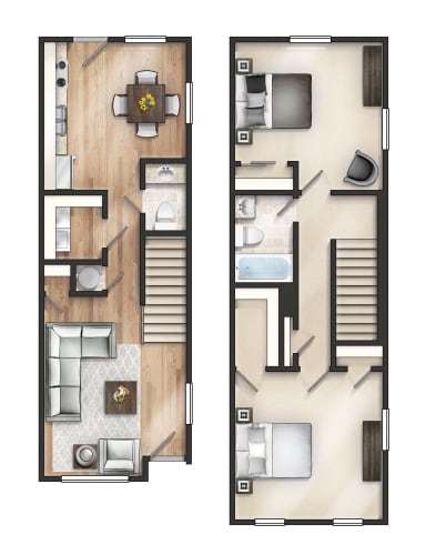Floor Plan  Two Bedroom One and Half Bathrooms Town Home
