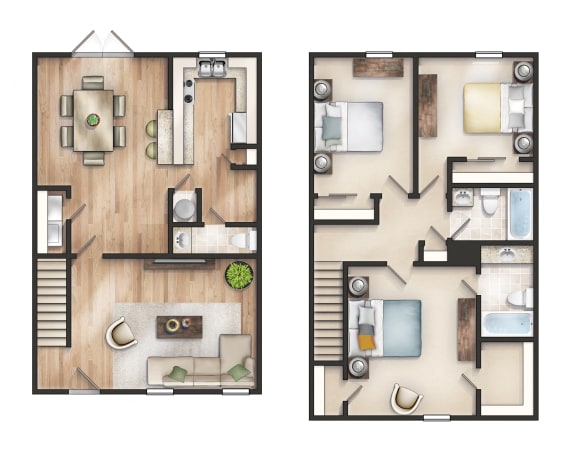 Floor Plan  Three Bedroom and Two and Half Bathrooms Town Home