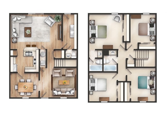 Floor Plan  Four Bedroom and Two and Half Bathrooms Town Home