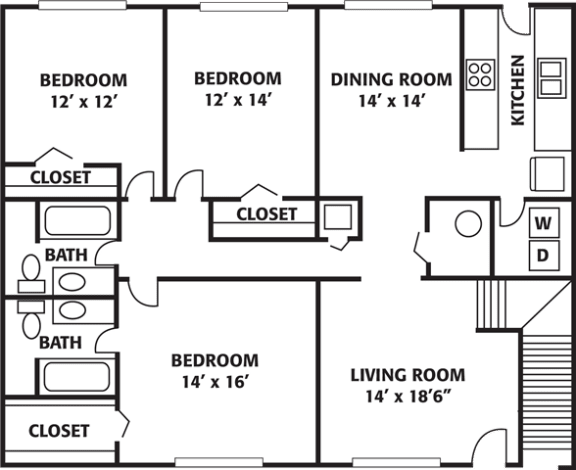 Floor Plan  Three Bedroom Madison