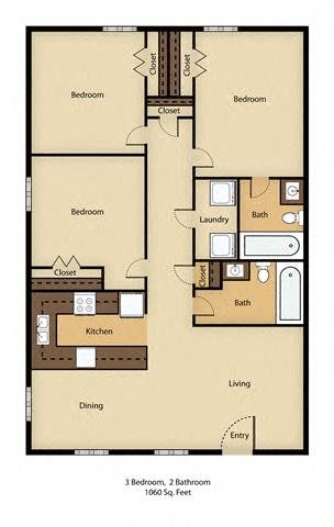 Floor Plan  3 Bedroom, 2 Bathroom