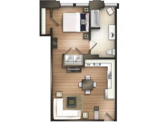 Floor Plan  1 bedroom 1 bathroom F Salls Floor Plan at The Tower Apartments, Tuscaloosa