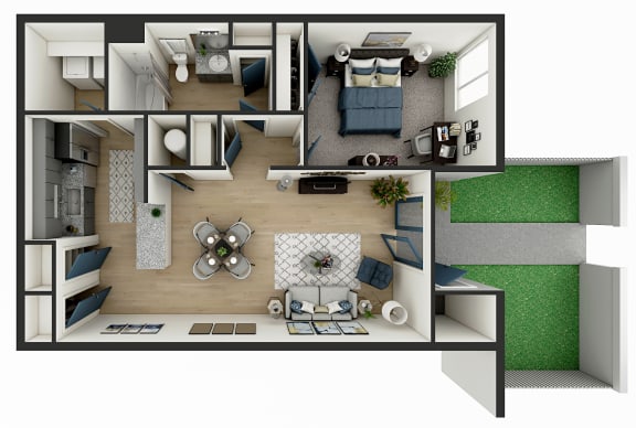 Floor Plan  an overhead view of a 2 bedroom apartment with a living room and dining room
