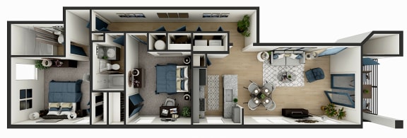 Floor Plan  3d floor plan of a 1 bedroom apartment