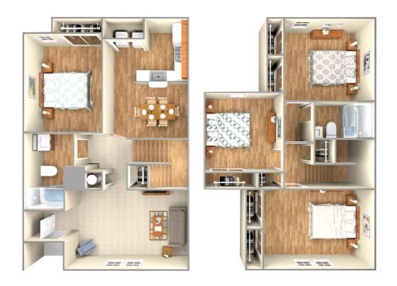 Floor Plan  4 bed 2 bath Floor Plan at Douglas Landing Apartment Homes, Austin