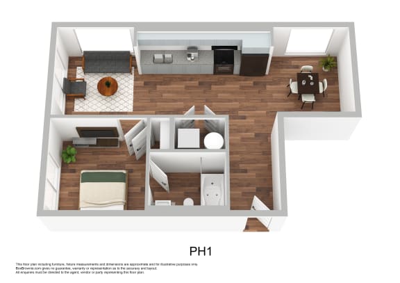 Floor Plan  the residences at city center apartments phi 1 bedroom floor plan