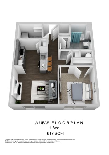 Floor Plan  A1-UFAS One Bedroom 3D Floorplan