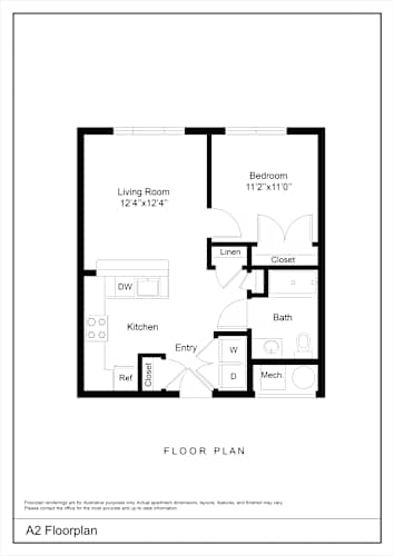 Floor Plan  A black and white diagram of a floor plan for apartment A2.