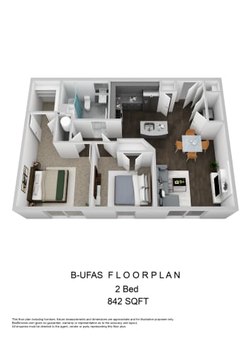 Floor Plan  B-UFAS Two Bedroom 3D Floorplan