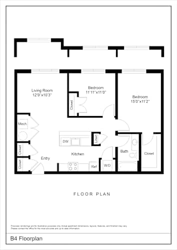 Floor Plan  A black and white image of a floor plan for apartment B4.