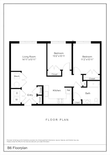 Floor Plan  A black and white Floor Plan of a B6 apartment.