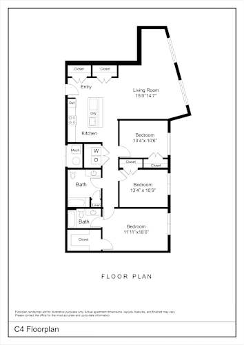 Floor Plan  A black and white image of a floor plan for a C4 apartment.