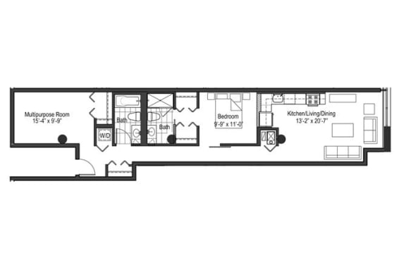 Floor Plan  a floor plan of a small house with a bedroom and a living room