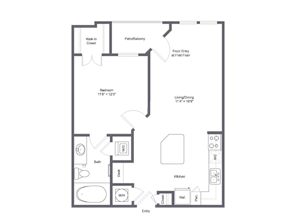 Floor Plan  A floor plan of a house with a living room, dining room, kitchen, and bathroom.