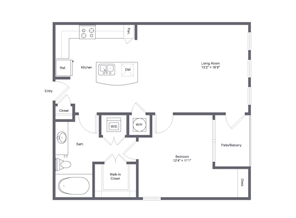 Floor Plan  A floor plan of a home with a living room, dining room, kitchen, bathroom, bedroom, and pantry.