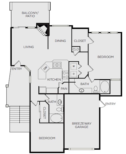 Floor Plan  A black and white image of a house floor plan.