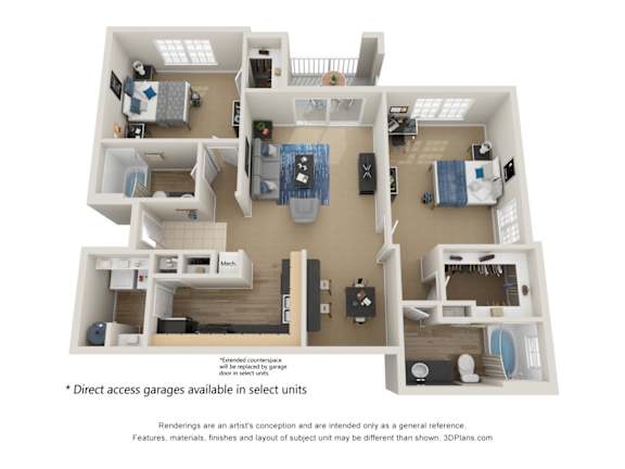 Floor Plan  Preserve at Mobbly Bay, B3R layout, 1,186 square foot two bedroom, two bathroom