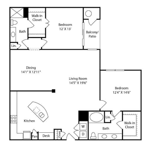 Floor Plan  A black and white image of a floor plan for a home.