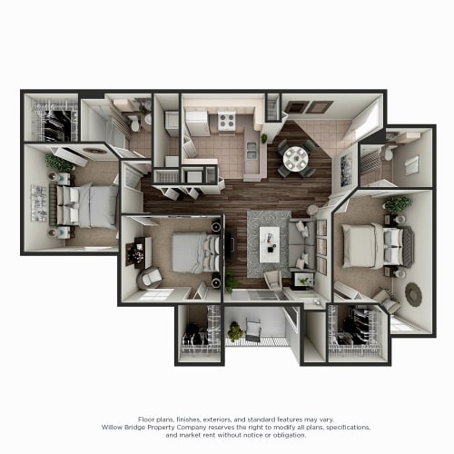 Floor Plan  Barrington 3 BR 2 BA 3D Floor Plan