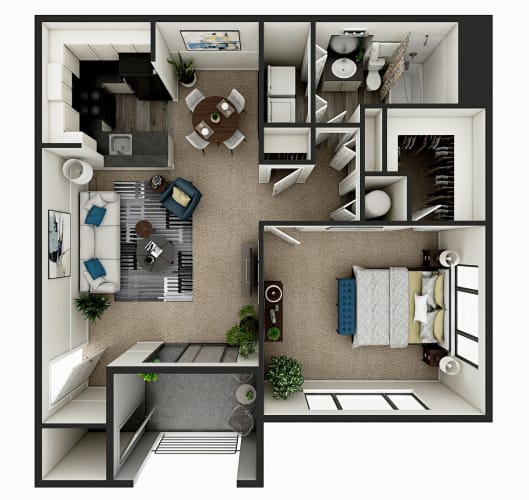 Floor Plan  a floor plan of a one bedroom apartment with a living room and dining room