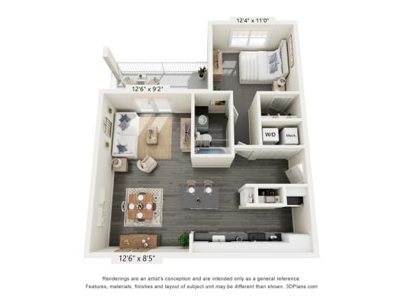 Floor Plan  a floor plan of a 1 bedroom 1190 sqft apartment
