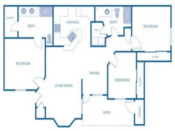 Floor Plan  A blueprint of a house layout with labeled rooms.