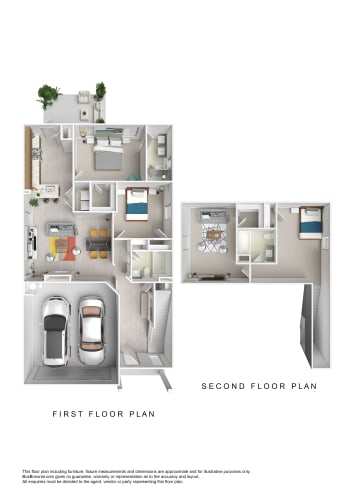 Floor Plan  simulated floor plans of a 1 bedroom first floor plan and a second floor plan