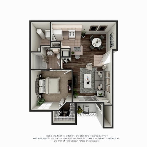 Floor Plan  Crestwood 1 BR 1 BA 3D Floor Plan