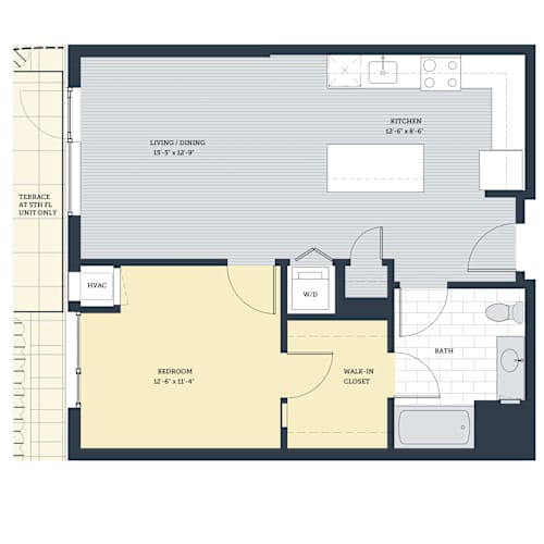 Floor Plan  A floor plan of a house with a living room, kitchen, bathroom, and bedroom.