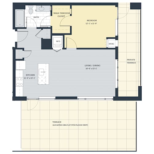 Floor Plan  A floor plan of a house with a living room, dining room, kitchen, and bathroom.