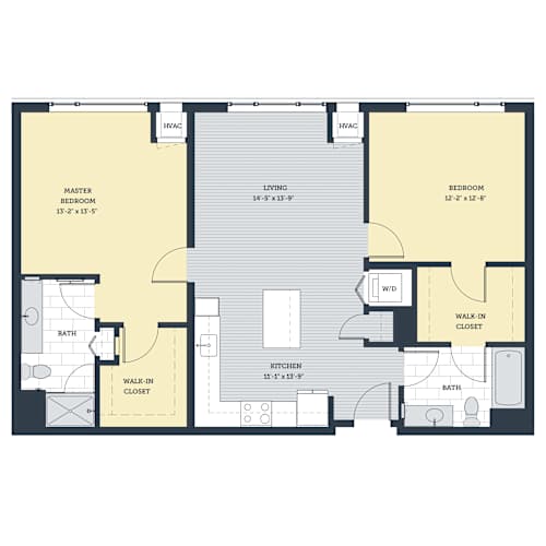 Floor Plan  A floor plan of a house with a master bedroom, living room, and kitchen.