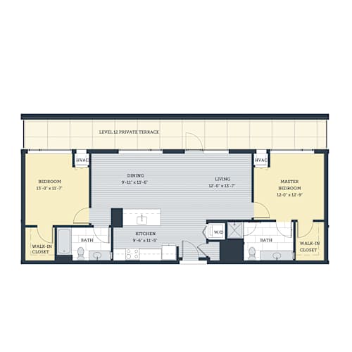 Floor Plan  A floor plan of a home with a living room, dining room, kitchen, and three bedrooms.