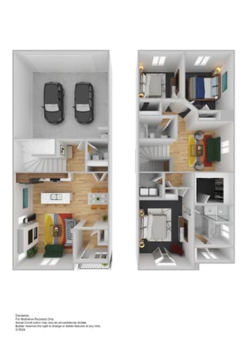 Floor Plan  a rendering of a 3d floor plan and a 3 dimensional rendering of an apartment