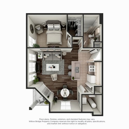 Floor Plan  Hayworth 1 BR 1 BA 3D Floor Plan